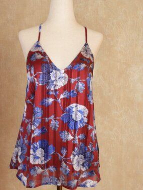 Miduo Floral Lurex Metallic Striped Camisole V-Neck Tank Top Size X-Small